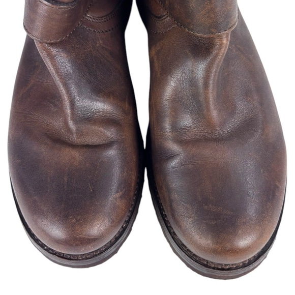 FRYE VERONICA BROWN DISTRESSED TALL MOTO EQUESTRIAN STYLE BACK ZIP LEATHER BOOTS - Picture 10 of 14